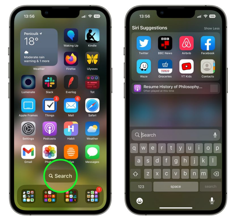 王下乡苹果手机维修分享升级到 iOS 16 后，如何删除主屏幕上的搜索按钮 